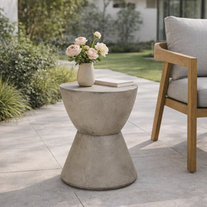 English Elm Outdoor Sculptural Mgo Concrete Pedestal Side Table for Patio Lounge Seating N773P412510L