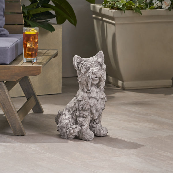 English Elm Christopher Knight Home® - CRICKET Terrier Cast Stone Garden Statue in Antique Gray Finish — Durable Outdoor Accent, 15"H 65285.00GRY