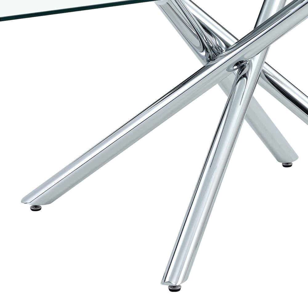 English Elm Table Modern Luxurious Transparent Glass Dining Set With 6 White Pu Chairs & Silver Metal Legs W1151S04126-GIGA