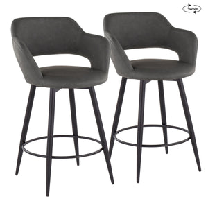 English Elm Margarite 26" Contemporary Counter Stool Set of 2 with Swivel, Faux Leather Upholstery, Footrest Grey B202S00351