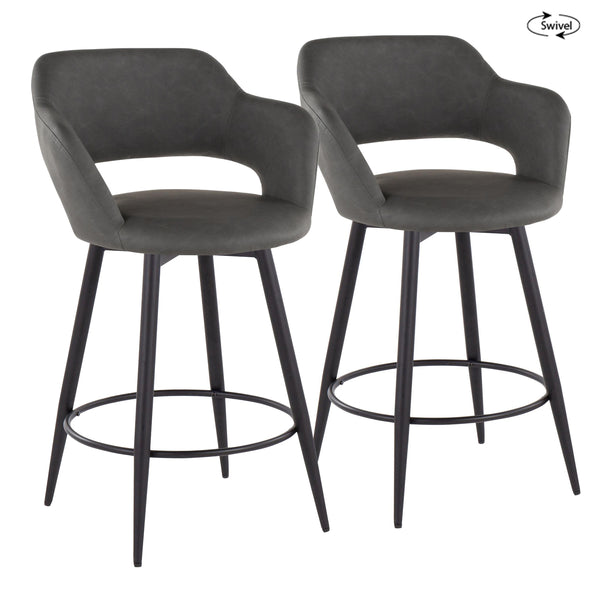 English Elm Margarite 26" Contemporary Counter Stool Set of 2 with Swivel, Faux Leather Upholstery, Footrest Grey B202S00351