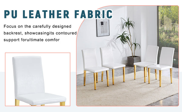 English Elm Set Of 4 Elegant White Pu Leather Chairs With Gold Legs – Chic, Durable, And Perfect For Modern Spaces! W3226P279073-GIGA