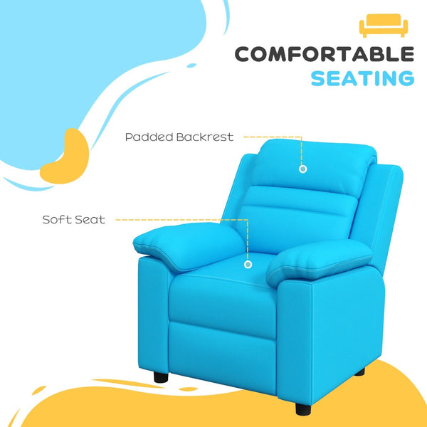 English Elm Qaba Kids Recliner Chair - Cozy Toddler Sofa With Recline, Armrest & Footrest For Ages 3-9, Blue W2225P229378-GIGA