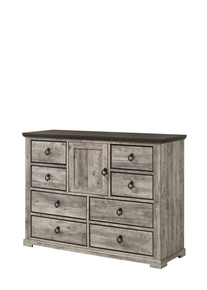 English Elm 1pc Rustic Gray Two-Tone Dresser 54" Wide Modern Bedroom Chest with Metal Pulls, Elegant Storage B011P281031