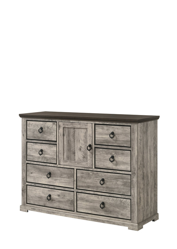 English Elm 1pc Rustic Gray Two-Tone Dresser 54" Wide Modern Bedroom Chest with Metal Pulls, Elegant Storage B011P281031