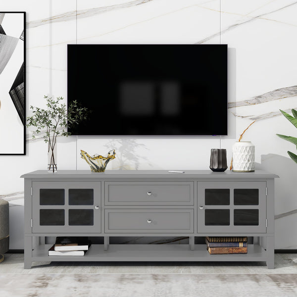 English Elm TV Stand with Modern Sleek Panel Design, Soft-Closing Drawers, Magnetic Doors & Sturdy Storage System Grey WF309280AAK