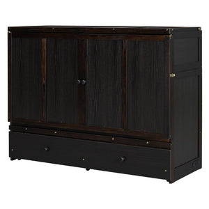 English Elm Queen Murphy Wall Bed with Pull Out Drawer and Built in Usb Charging Cabinet Espresso N708P205905P