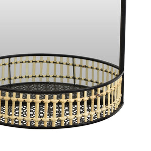 English Elm Elpis Black Metal Wall Mirror with Woven Mesh Shelf for Bohemian Modern Decor B056P416916