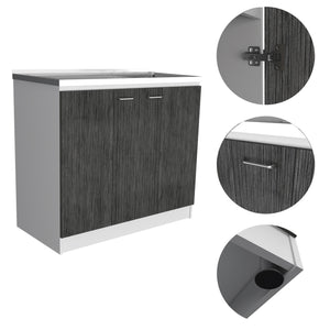 English Elm Oklahoma Utility Sink Cabinet With Stainless Steel Countertop & Double Doors For Effortless Storage B128S00140