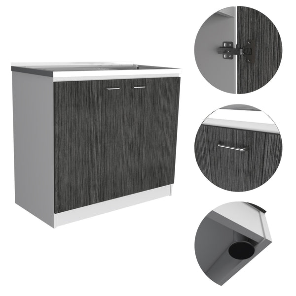English Elm Oklahoma Utility Sink Cabinet With Stainless Steel Countertop & Double Doors For Effortless Storage B128S00140