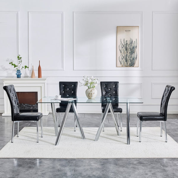 English Elm 71-inch Tempered Glass Dining Table Electroplated Metal Base Open Airy Modern Style White W3875S00005