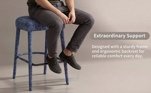 English Elm Backless Blue Fabric Upholstered Counter Stools Set of Two with Padded Seat Footrest Light Blue W5096P400664