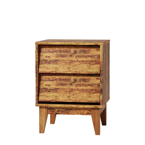 English Elm 2 Nightstands Vintage Bevel Design with Hidden Drawer Pulls and Solid Wood Legs for Stable Style Brown W578P192477