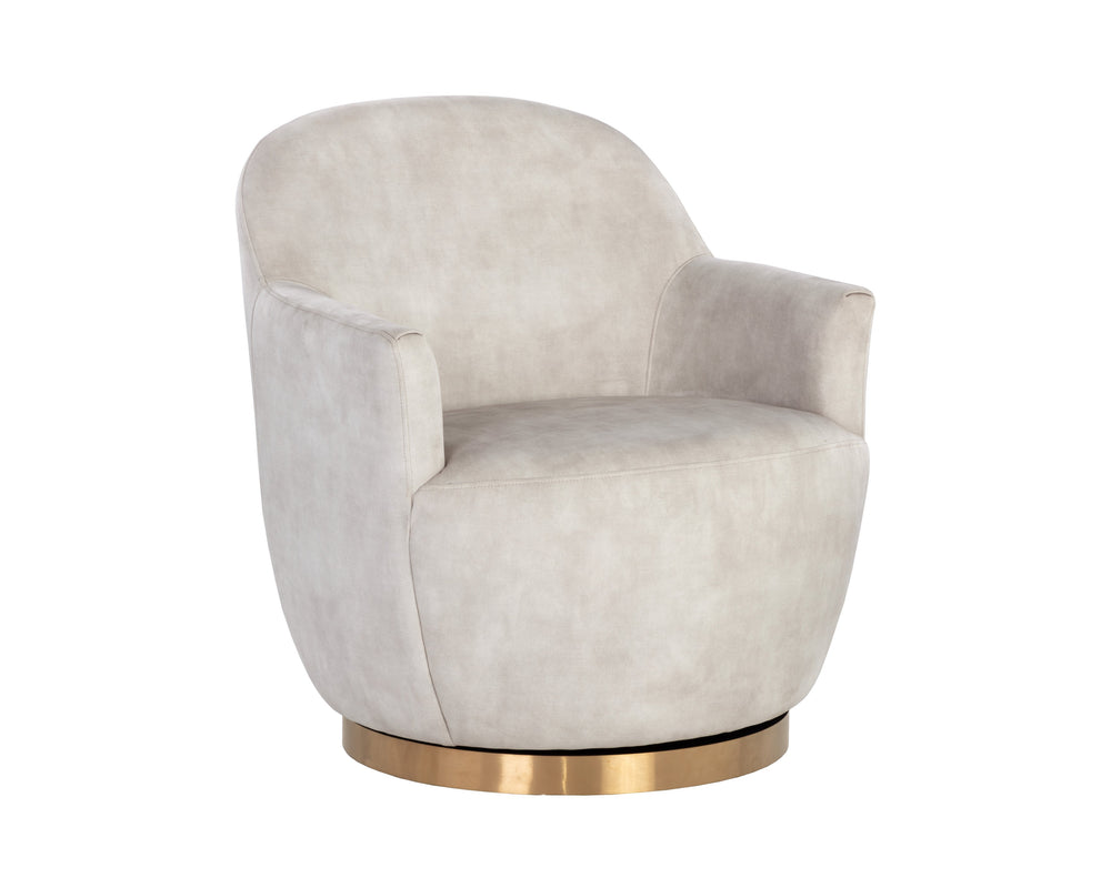 Sunpan Casey Swivel Lounge Chair - Elegant Modern Barrelback Design with Gold Stainless Steel Base Nono Cream