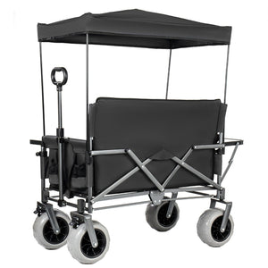 English Elm 3-in-1 Collapsible Wagon with Canopy Bench Tabletop and All-terrain Wheels for Camping Black W2932P417654
