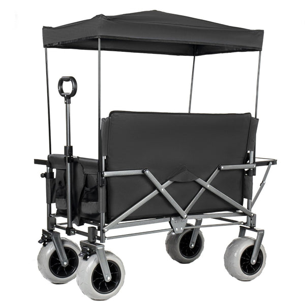 English Elm 3-in-1 Collapsible Wagon with Canopy Bench Tabletop and All-terrain Wheels for Camping Black W2932P417654