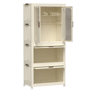 English Elm Portable Kids Wardrobe Cabinet with Magnetic Doors Hanging Rod and Four Cube Storage W2699P210481
