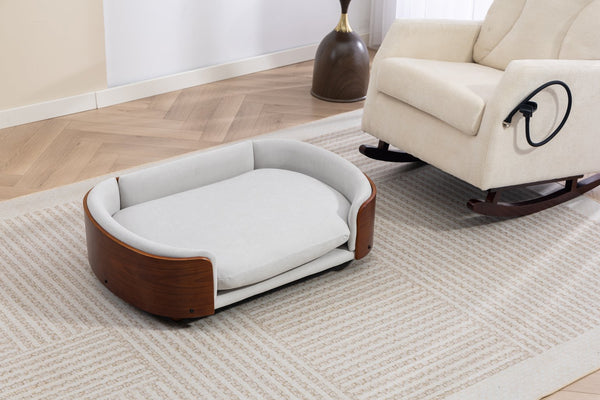 English Elm Scandinavian Elevated Dog Bed Luxury Pet Sofa with Walnut Bent Wood Back Velvet Gray, Large Size W794P366327