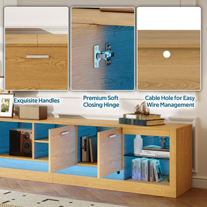 English Elm 78'' Modern TV Stand with LED Lights, 6 Cabinets, 2 Open Shelves, Soft-Close Doors & Cable Management for TVs up to 90" N710P332619P