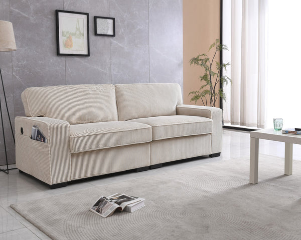 English Elm LOVESEAT, Velvet Upholstery with Foam-Wrapped Coil Cushions and Adjustable Headrests for Comfort and Durability Cream B205S00052