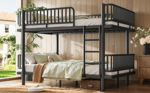 English Elm Queen Over Metal Bunk Bed Convertible Platform Frame with Safety Guardrails Black W5305S00063