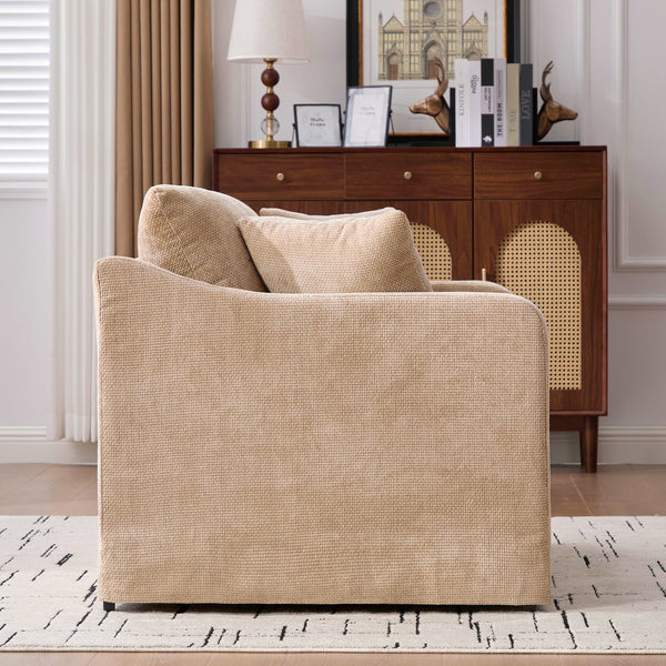 English Elm 45.27" Modern Upholstered Farmhouse Accent Chair with Chenille, Plush Pocket Springs & Bolster Pillows, 500lb Capacity Lounge Seating Wheat W3098P356192