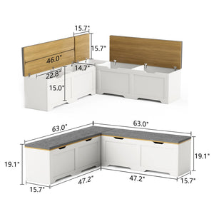 English Elm 3-piece L-shaped Corner Storage Bench Modular Flip Top Seat for Bedroom Entryway W1162P418406