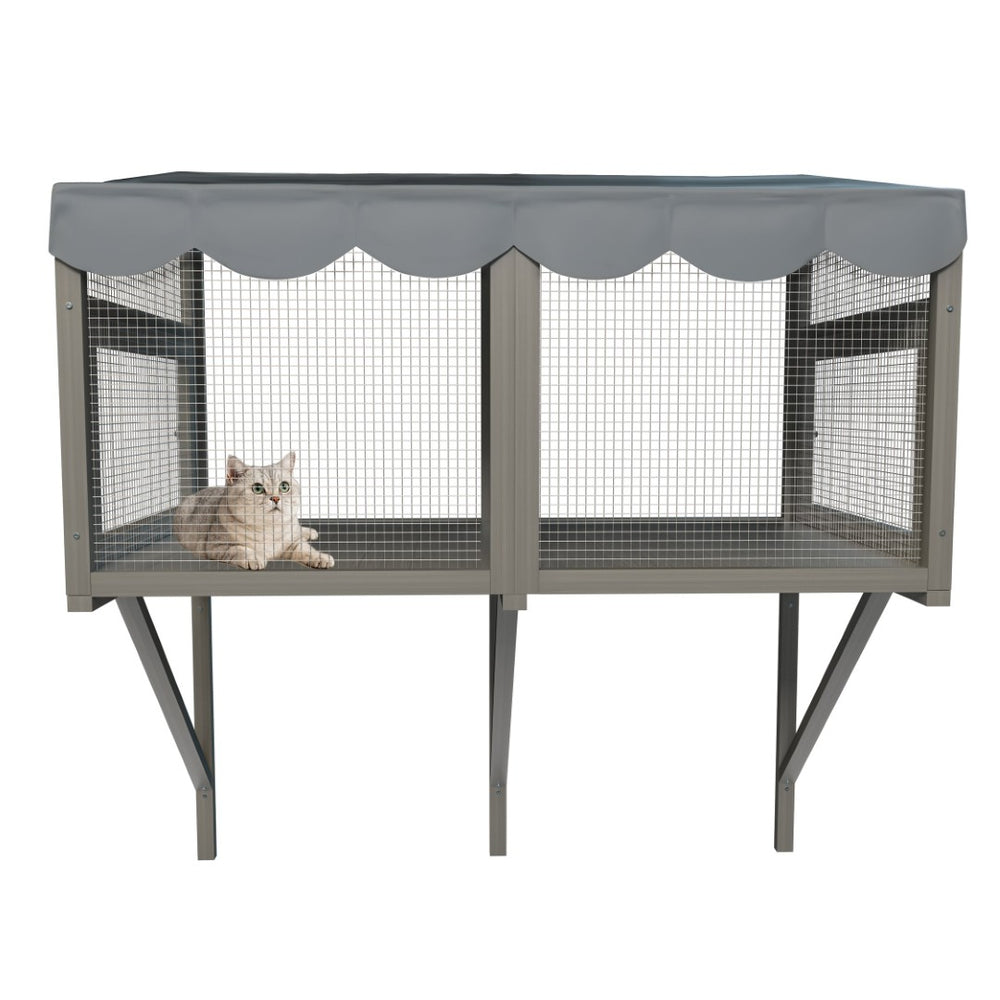 English Elm Cat Catio Window Box Enclosure Solid Wood Frame Mesh Panels Weatherproof Outdoor Perch W3166P354629