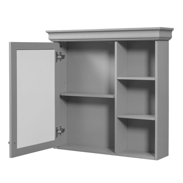 English Elm 30'' Wall Mount Bathroom Cabinet with Mirror Soft Close Door and Adjustable Shelf Gray N710P209425E