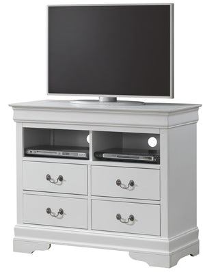 English Elm Charming White Media Storage Unit with Multiple Compartments, 35"H x 42"W x 18"D, No Assembly Required, Smooth Finish B078108235