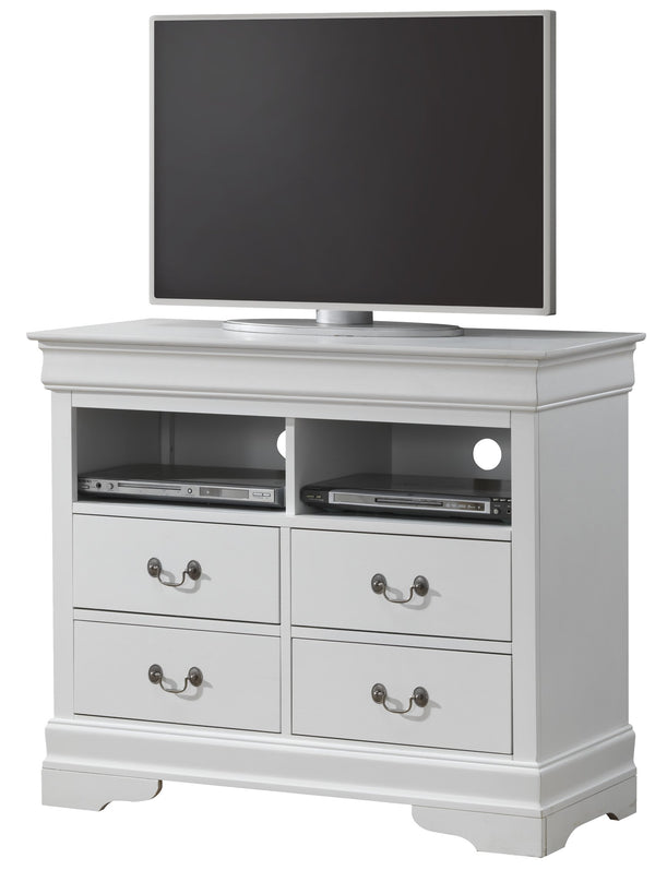 English Elm Charming White Media Storage Unit with Multiple Compartments, 35"H x 42"W x 18"D, No Assembly Required, Smooth Finish B078108235