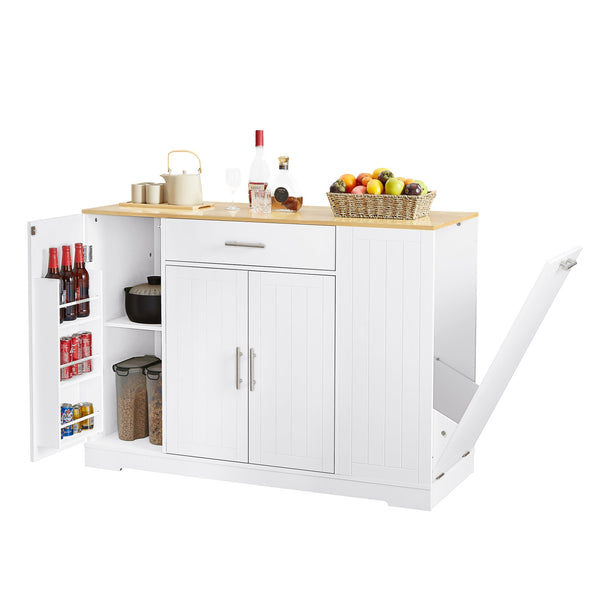 English Elm 53'' Kitchen Storage Islands with Drawers and Trash Can Storage, Modern Farmhouse Design, 53.2"W x 20.9"D x 38.0"H White W1820P281267