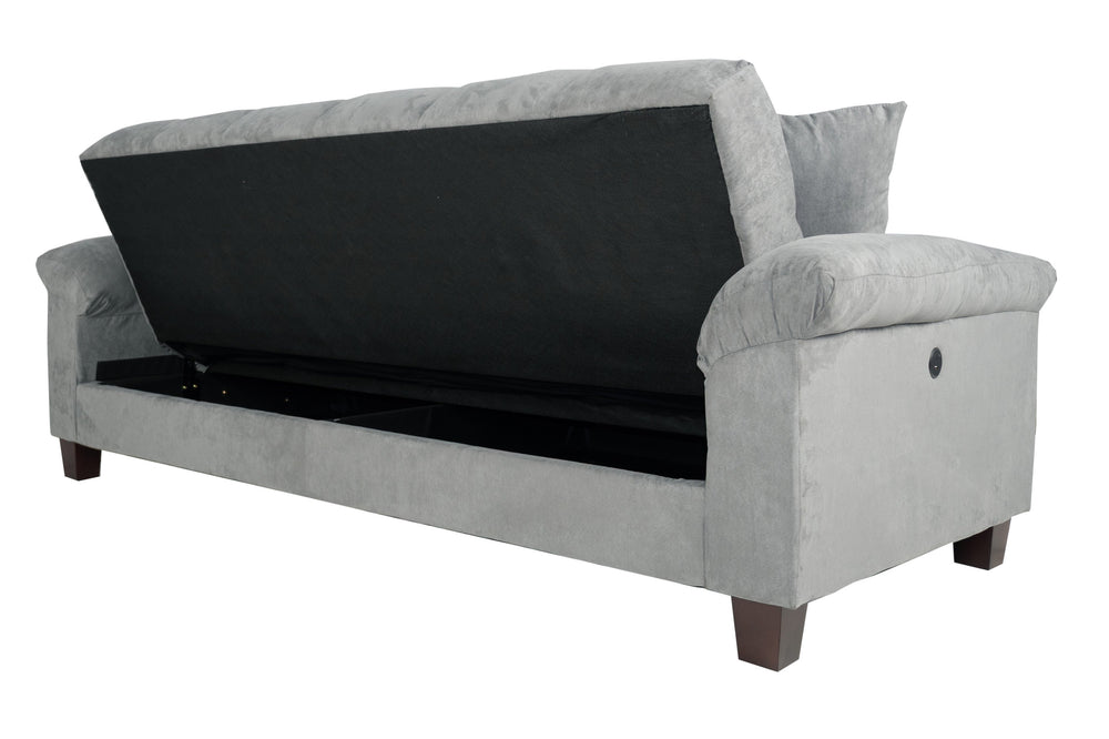 English Elm Modern Adjustable Sofa with USB Port, Gray Microfiber Futon w/ Hidden Storage, Tufted Cube Design B011P381505