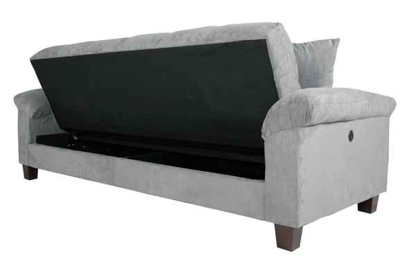 English Elm Modern Adjustable Sofa with USB Port, Gray Microfiber Futon w/ Hidden Storage, Tufted Cube Design B011P381505