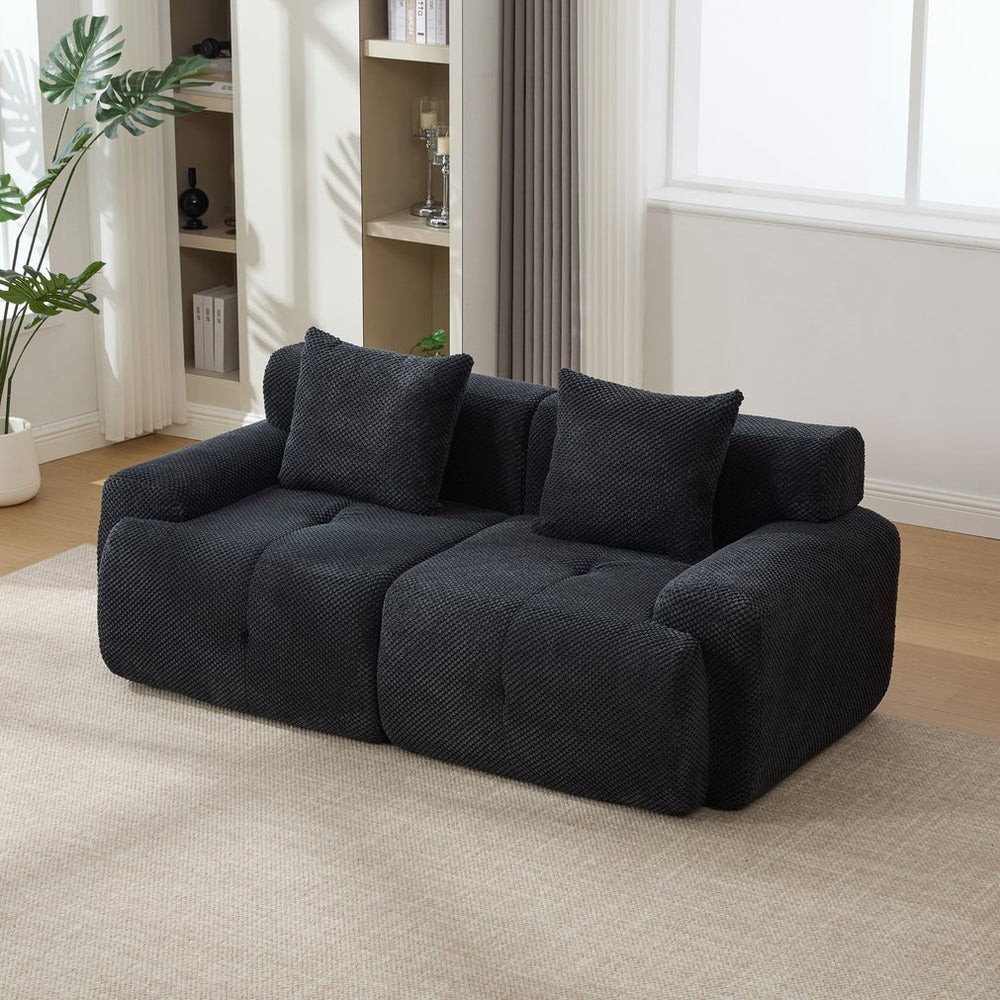 English Elm 73" Modern Modular Sectional Sofa Loveseat with Tufted Fuzzy Polyester Upholstery, Foam & Pocket-Spring Seats, Padded Arms, Includes 2 Accent Pillows for Living Room, Office, Apartment Charcoal W3118P371707