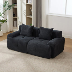 English Elm 73" Modern Modular Sectional Sofa Loveseat with Tufted Fuzzy Polyester Upholstery, Foam & Pocket-Spring Seats, Padded Arms, Includes 2 Accent Pillows for Living Room, Office, Apartment Charcoal W3118P371707