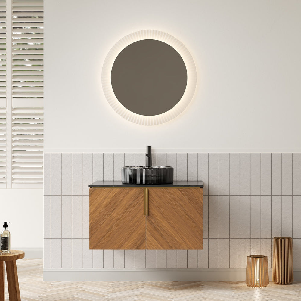 English Elm Arai 30" Modern Wall-Mounted Bathroom Vanity With Sink, Elegant Black Glass & Oak Storage Cabinet W2615S00311