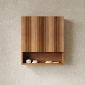 English Elm Tobi Oak Woodgrain Wall Mounted Bathroom Cabinet with Soft Close Doors Open Shelf W2615P376538