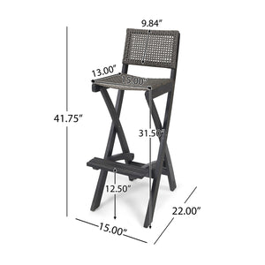 English Elm Christopher Knight Home® - 41.75" Outdoor Folding Acacia Wood Barstools with Wicker Seat, Weatherproof Foldable Patio Stools Dark Gray 65093.00DGRY
