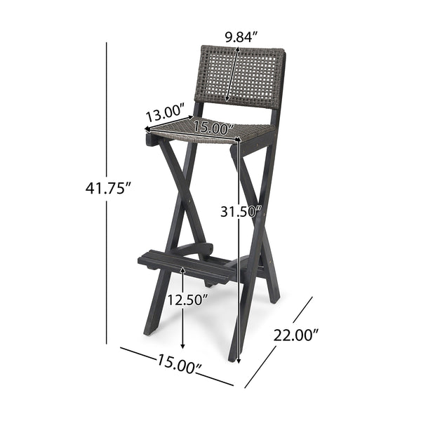 English Elm Christopher Knight Home® - 41.75" Outdoor Folding Acacia Wood Barstools with Wicker Seat, Weatherproof Foldable Patio Stools Dark Gray 65093.00DGRY