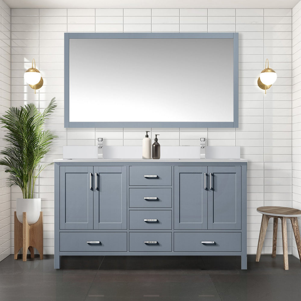English Elm Dark Grey Double Bath Vanity With White Quartz Top & 58" Mirror – Stylish Storage For Modern Bathrooms B2731S00698