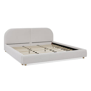 English Elm King Platform Bed Fully Upholstered in Plush Chenille with Low Profile Modern Frame Beige W487S00477