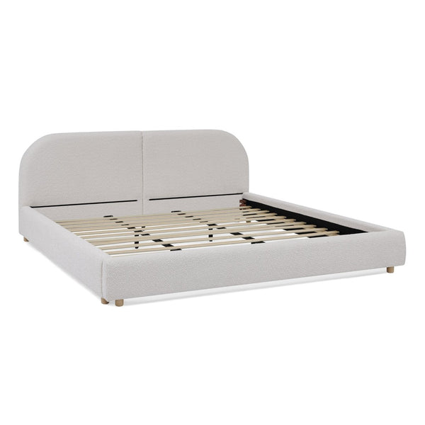English Elm King Platform Bed Fully Upholstered in Plush Chenille with Low Profile Modern Frame Beige W487S00477