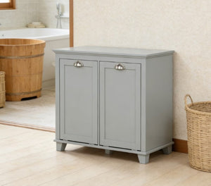 English Elm Bathroom Dual Tilt Out Hamper Cabinet Gray Mdf Laundry Sorter with Modern Handles T3971P430828