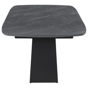 English Elm Idlewild Faux Marble Extendable Dining Table with Sculptural Pedestal Base for Modern Spaces B062S01650