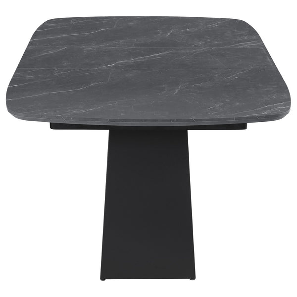 English Elm Idlewild Faux Marble Extendable Dining Table with Sculptural Pedestal Base for Modern Spaces B062S01650