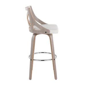 English Elm Charlotte 30" Farmhouse Barstool with Swivel, X-Back Upholstered Seat, Bent Wood Legs & Chrome Footrest Cream B202S00492