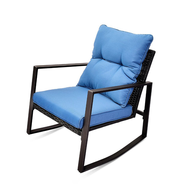 English Elm 3 Piece Outdoor Rocking Bistro Set Pe Wicker Steel Frame with Weather Resistant Cushions W2071P201034