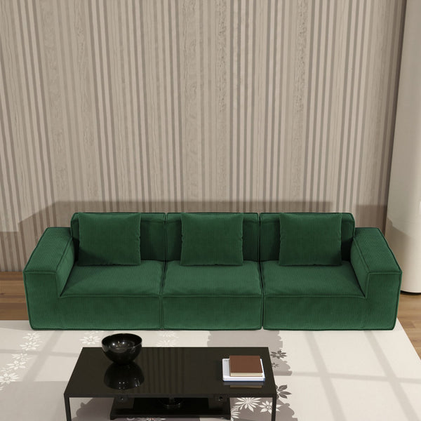 English Elm 118-Inch Modular Sofa Bed - Versatile Green Corduroy Cloud Velvet For Stylish Comfort & Functionality W3147S00029