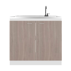 English Elm Utility Sink Base Cabinet with Two Doors Shelved Storage White Oak Laundry Room B097S00256